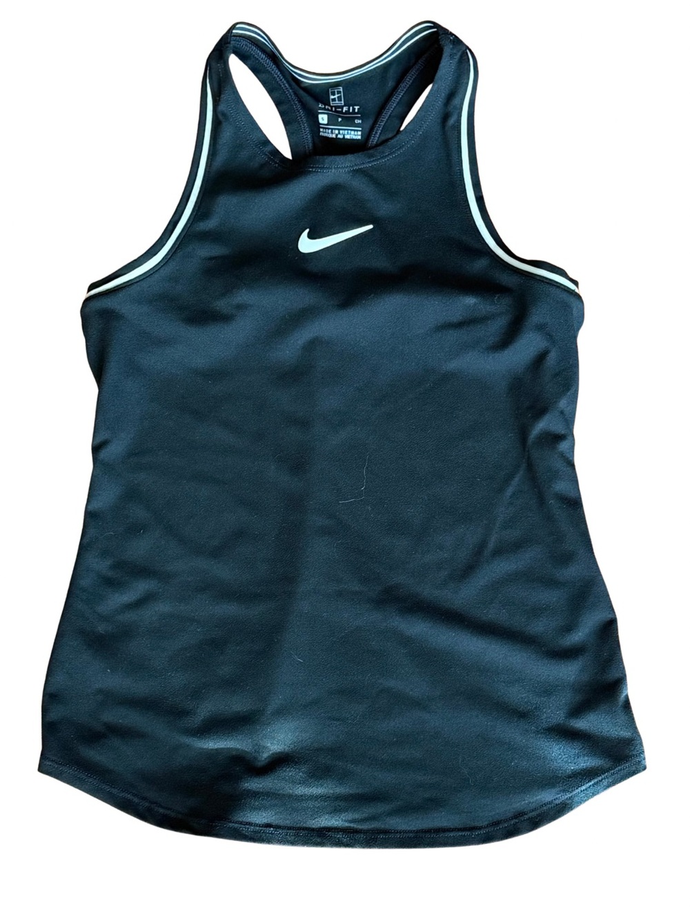 Nike Court Dri-Fit Athletic Tank Top Black White Trim Tennis Activewear Kids Sm